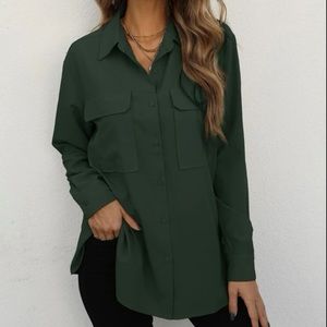 Silky deep green button down